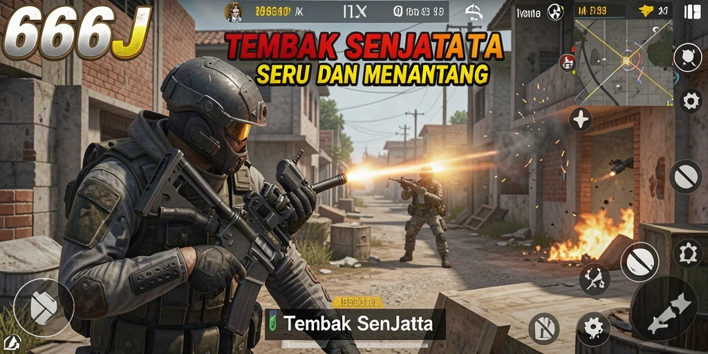 Tampilan antarmuka permainan 666J dengan aksi tembak menembak yang seru.