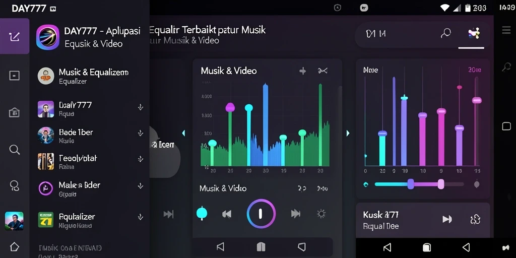 Antarmuka pengguna <strong>DAY777</strong> yang modern dengan pengaturan Equalizer.